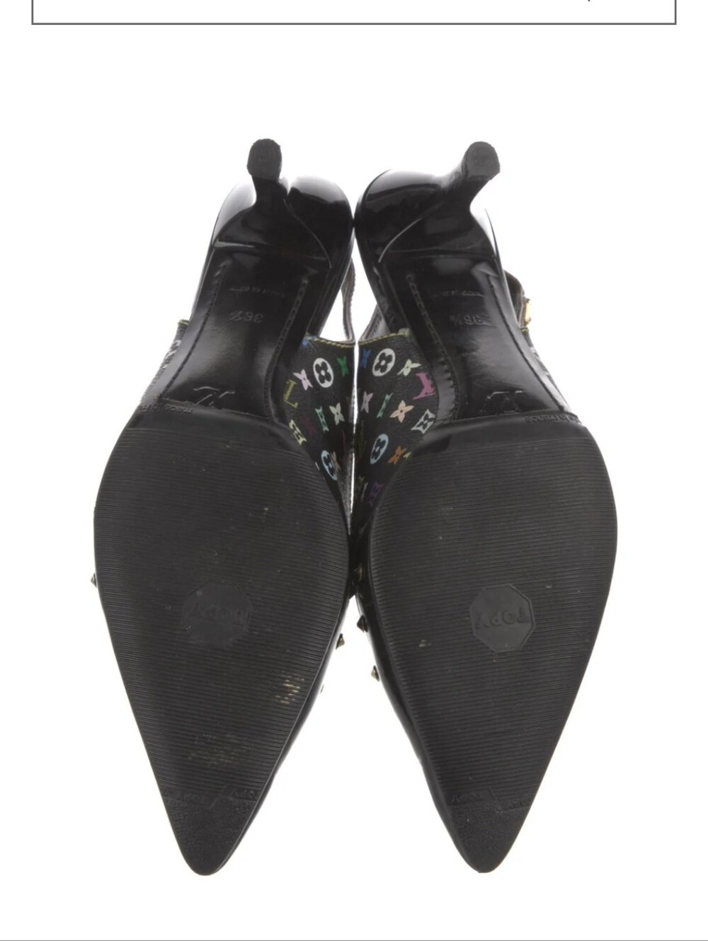 Louis Vuitton Black Multicolor Monogram Studded Slingback Pumps - Picture 4 of 7